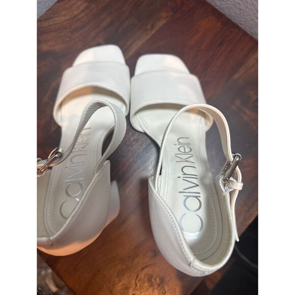 Calvin Klein Block Heel Sandal 8.5 Ankle Strap Elegant Formal Wedding Tan Quelyn - Picture 3 of 8